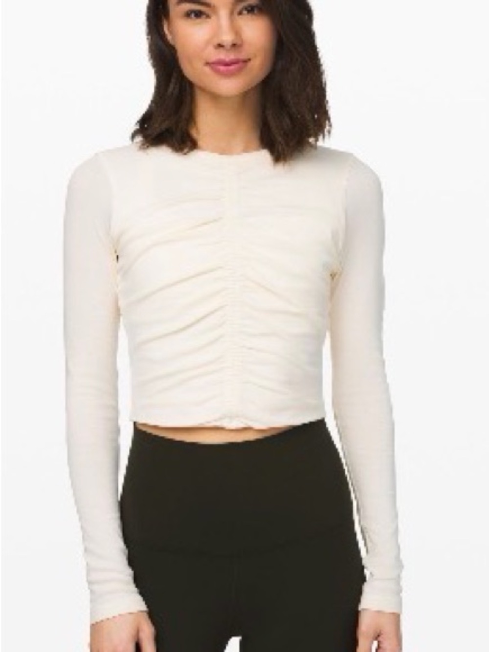 lululemon athletica Long-Sleeve Ruched Crop Top in Cream